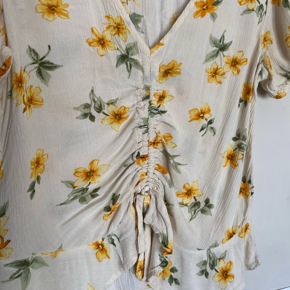 American eagle floral cottage core top boho crop flowers yellow cream size xs - Picture 4 of 6